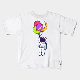 Astronaut Flying With Planet Balloons Kids T-Shirt